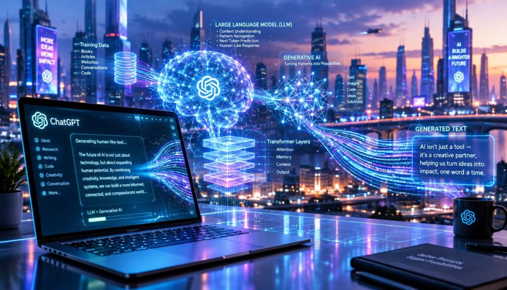 ChatGPT creates text with an LLM and generative AI
